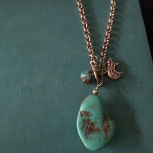 Green turquoise pendant with ball & bear  necklace with-chain 925 Silver